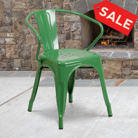 Flash Furniture CH-31270-GN-GG Green Metal Indoor-Outdoor Chair with Arms